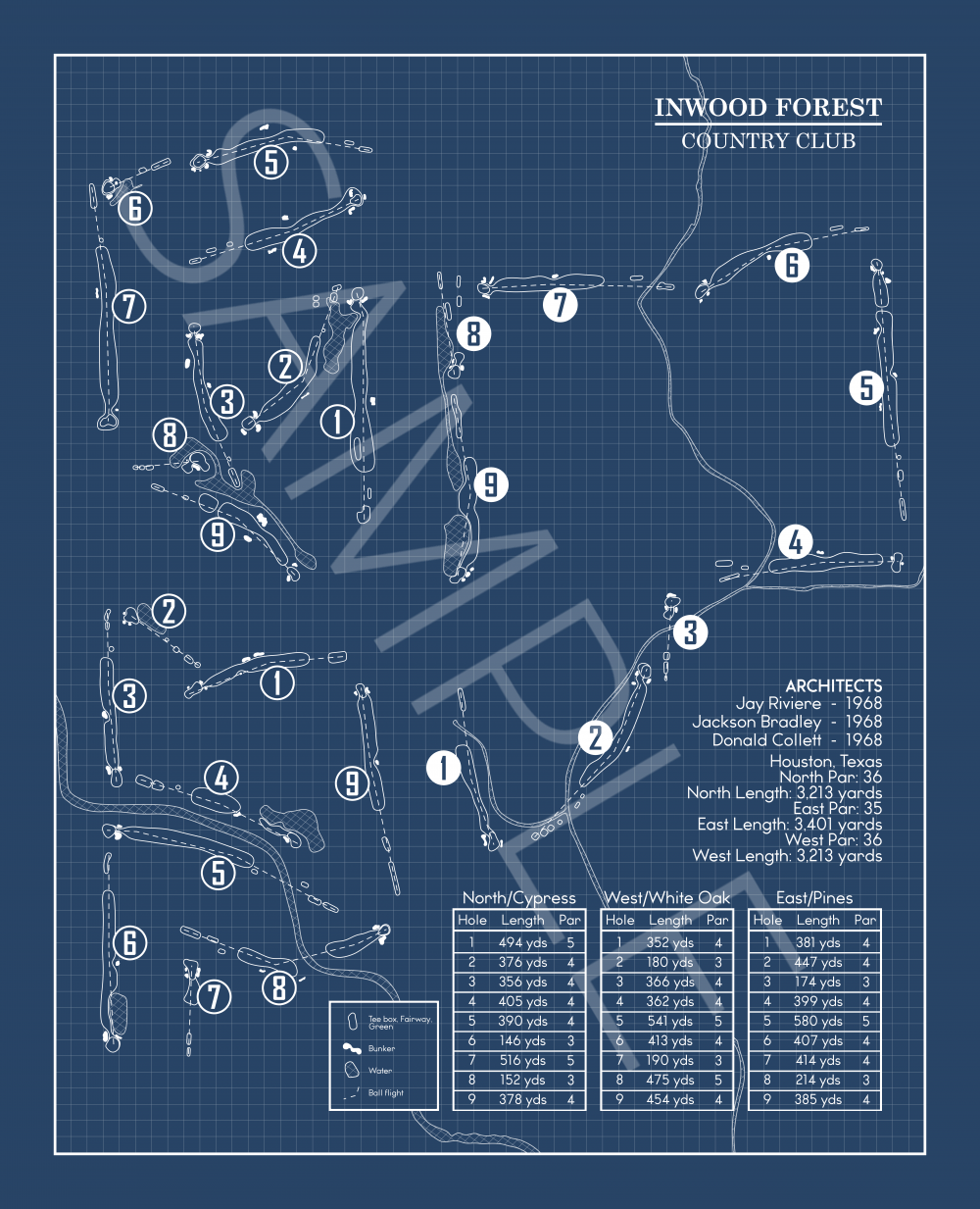 Inwood Forest Country Club Blueprint (Print)