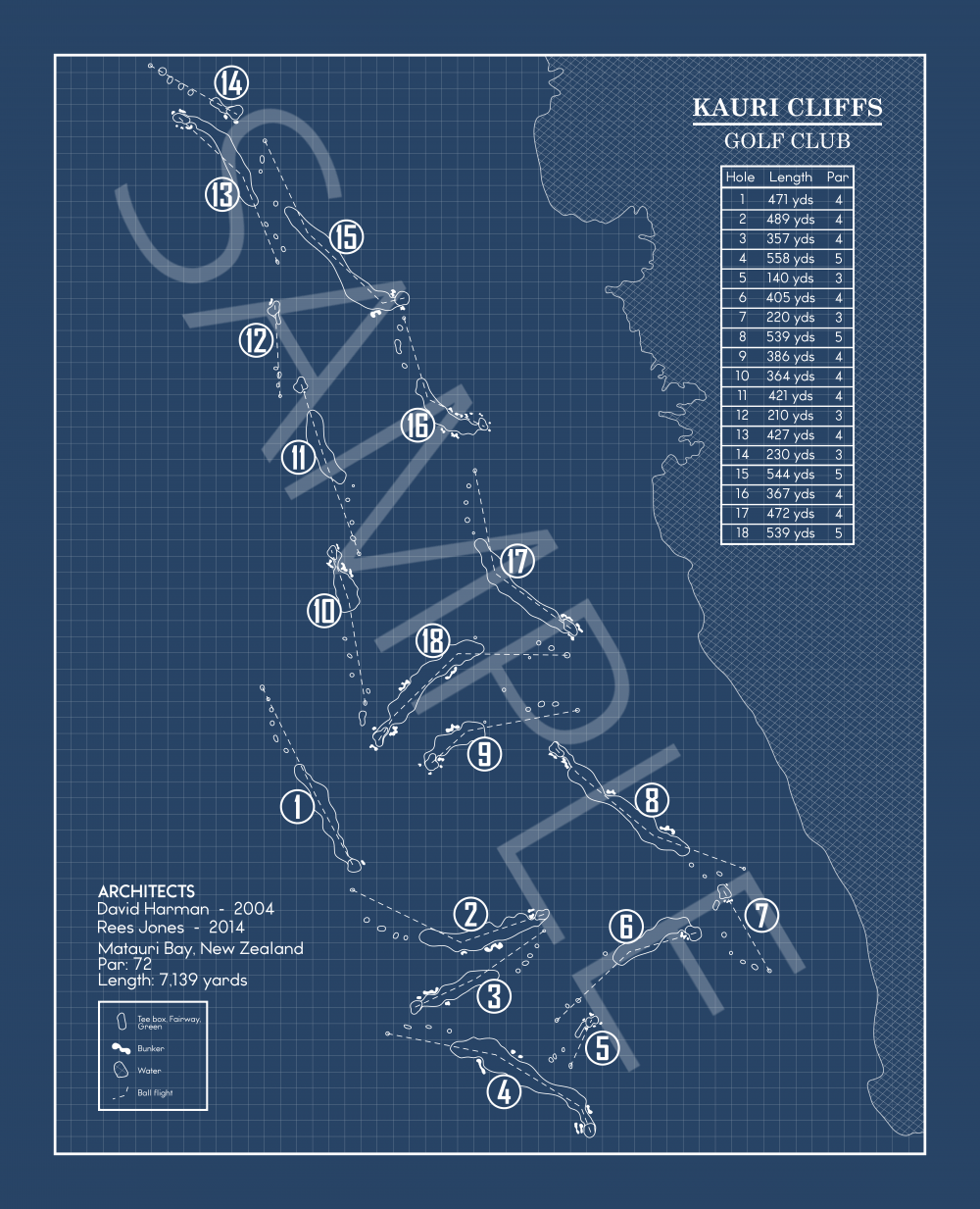 Kauri Cliffs Golf Club Blueprint (Print)
