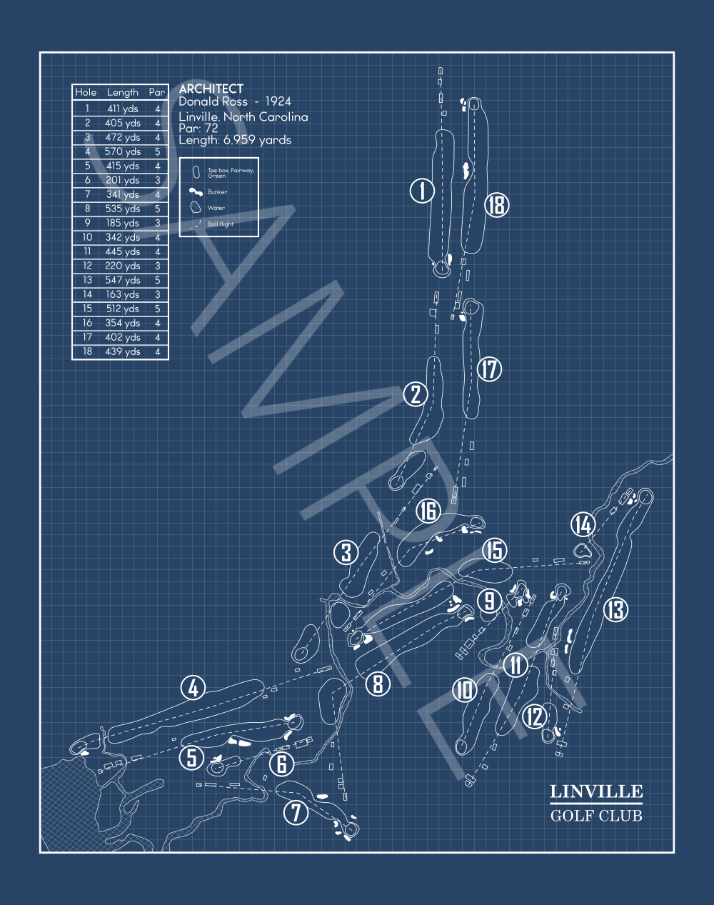 Linville Golf Club Blueprint (Print)