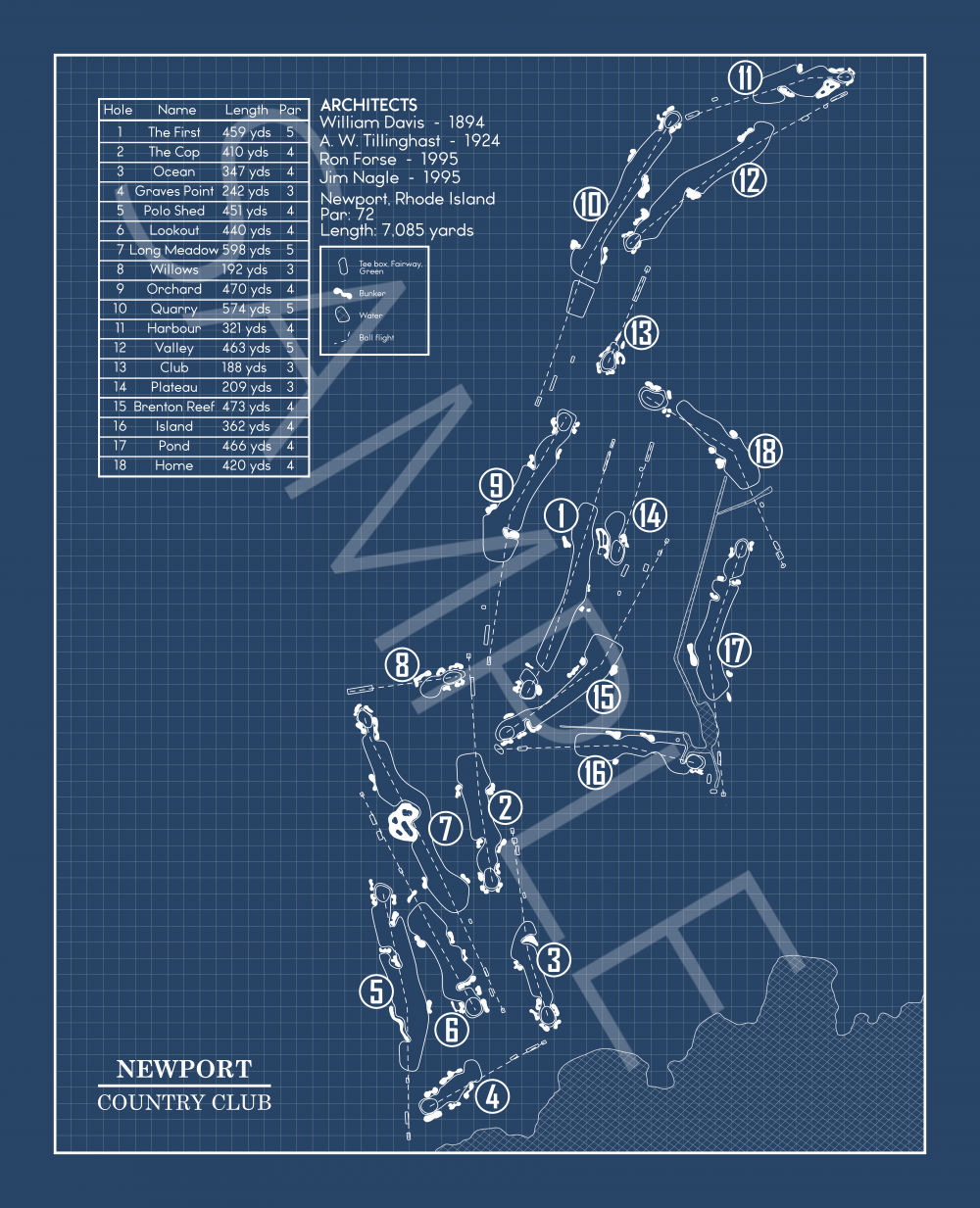 Newport Country Club Blueprint (Print)
