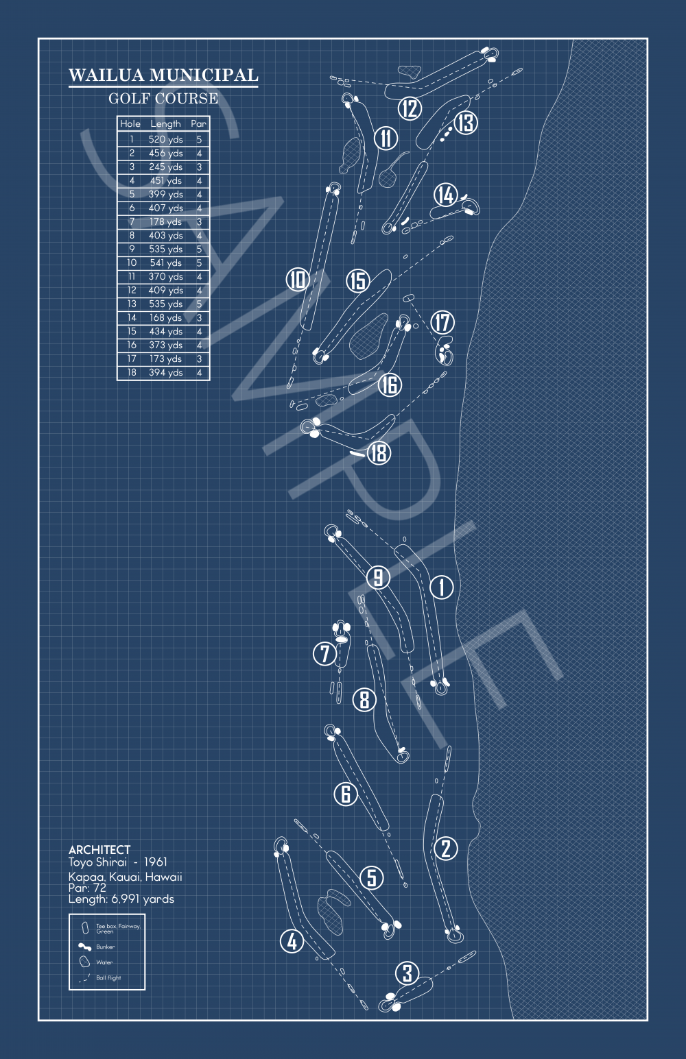 Wailua Municipal Golf Course Blueprint (Print)