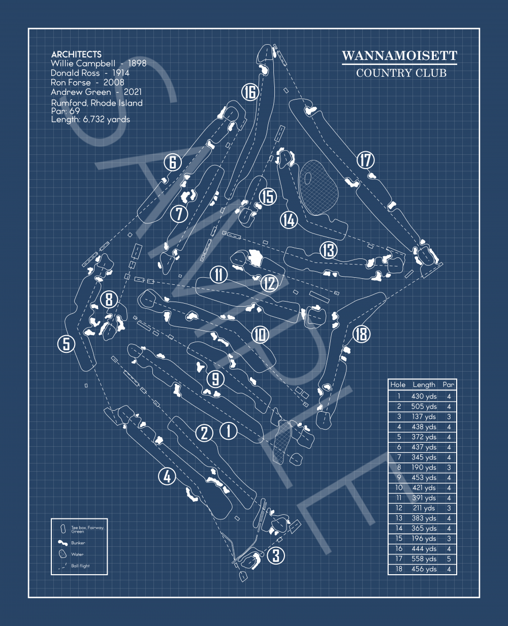 Wannamoisett Country Club Blueprint (Print)