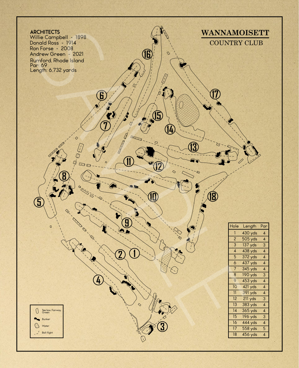 Wannamoisett Country Club Outline (Print)