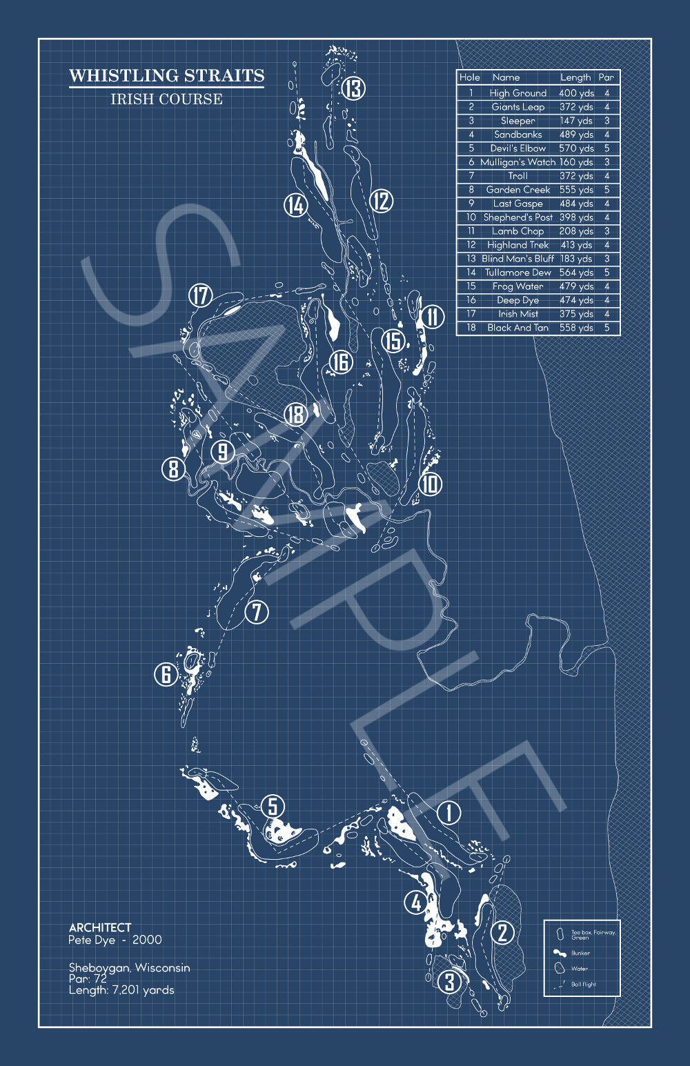 Whistling Straits - Irish Course 11x17 Blueprint (Print)
