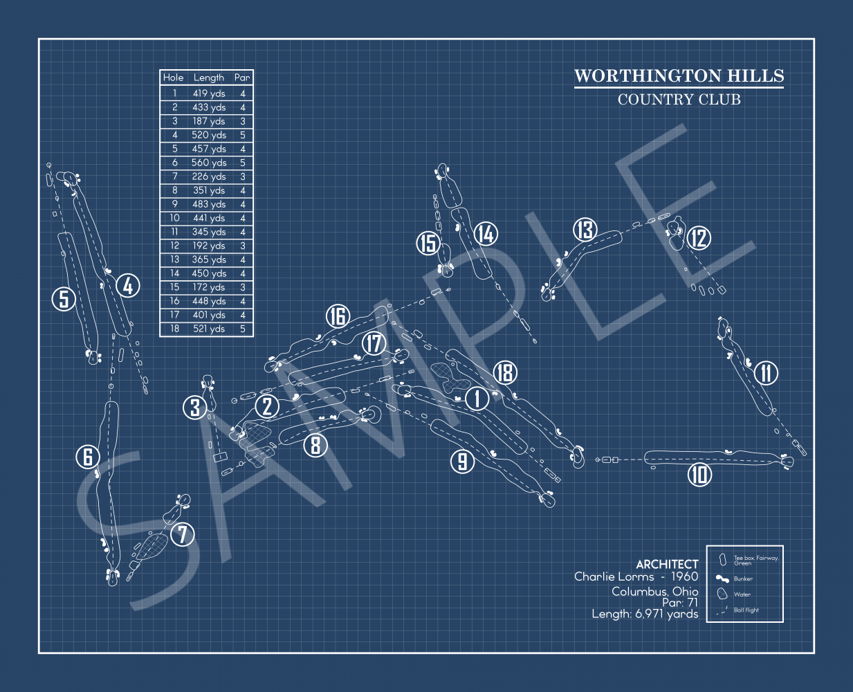 Worthington Hills Country Club Blueprint (Print)