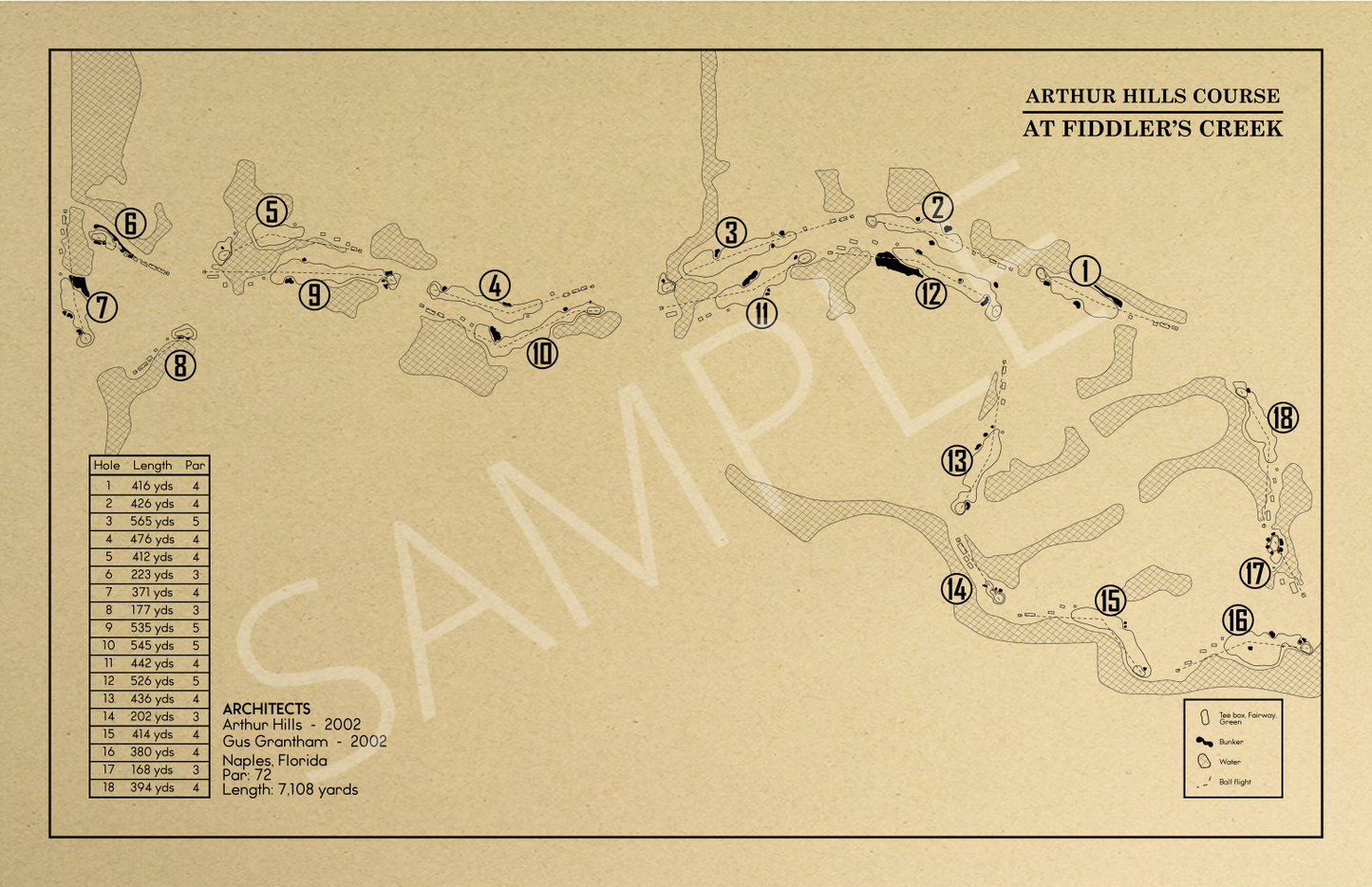 Arthur Hills Course at Fiddler's Creek Outline (Print)