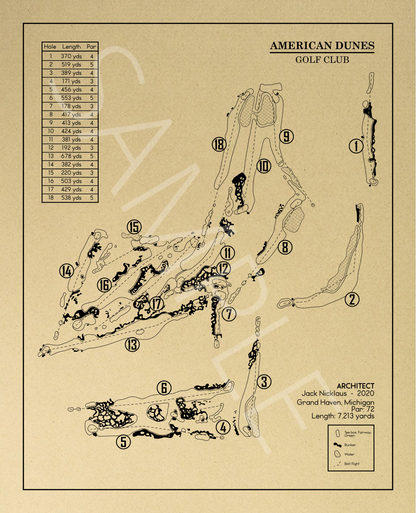 American Dunes Golf Club Outline (Print)