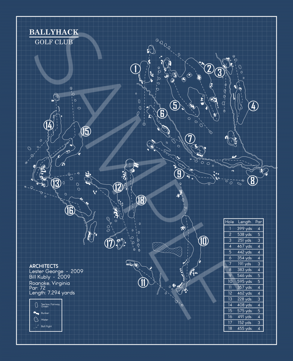 Ballyhack Golf Club Blueprint (Print)
