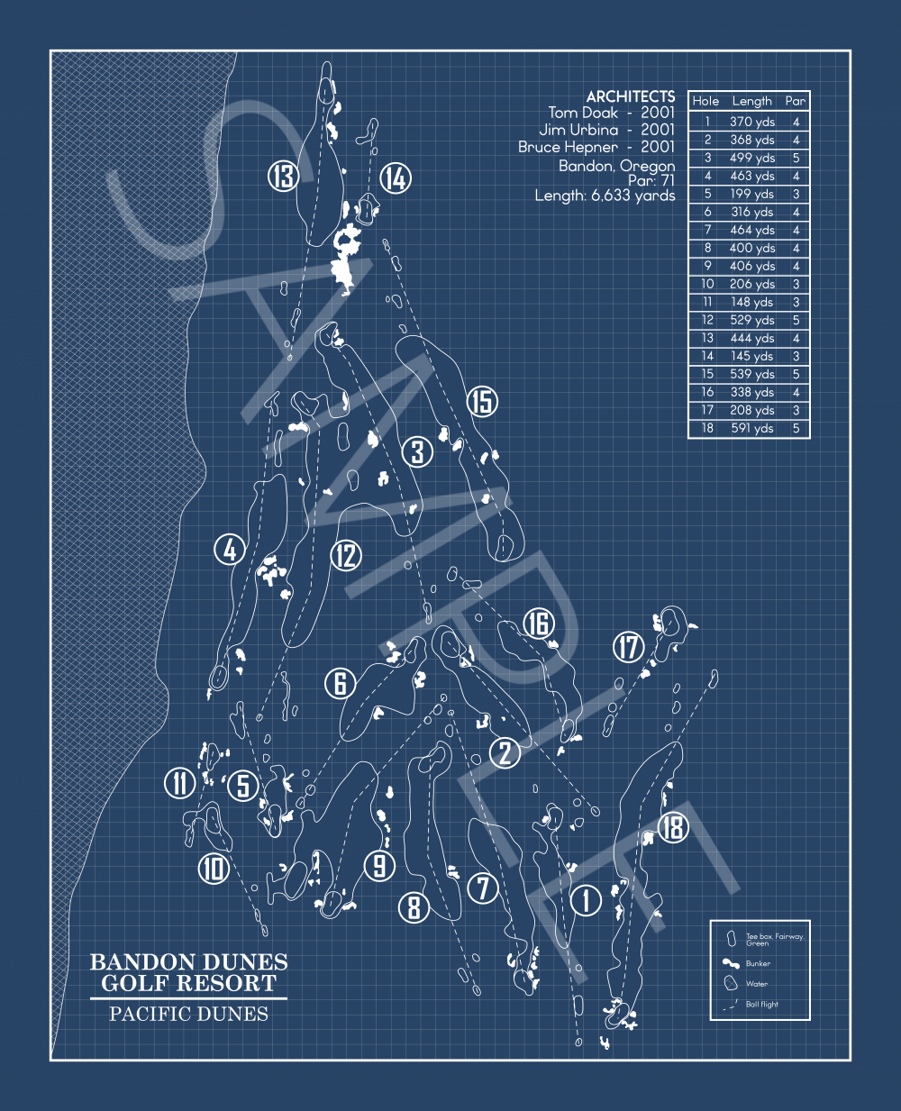 Pacific Dunes at Bandon Dunes Blueprint (Print)