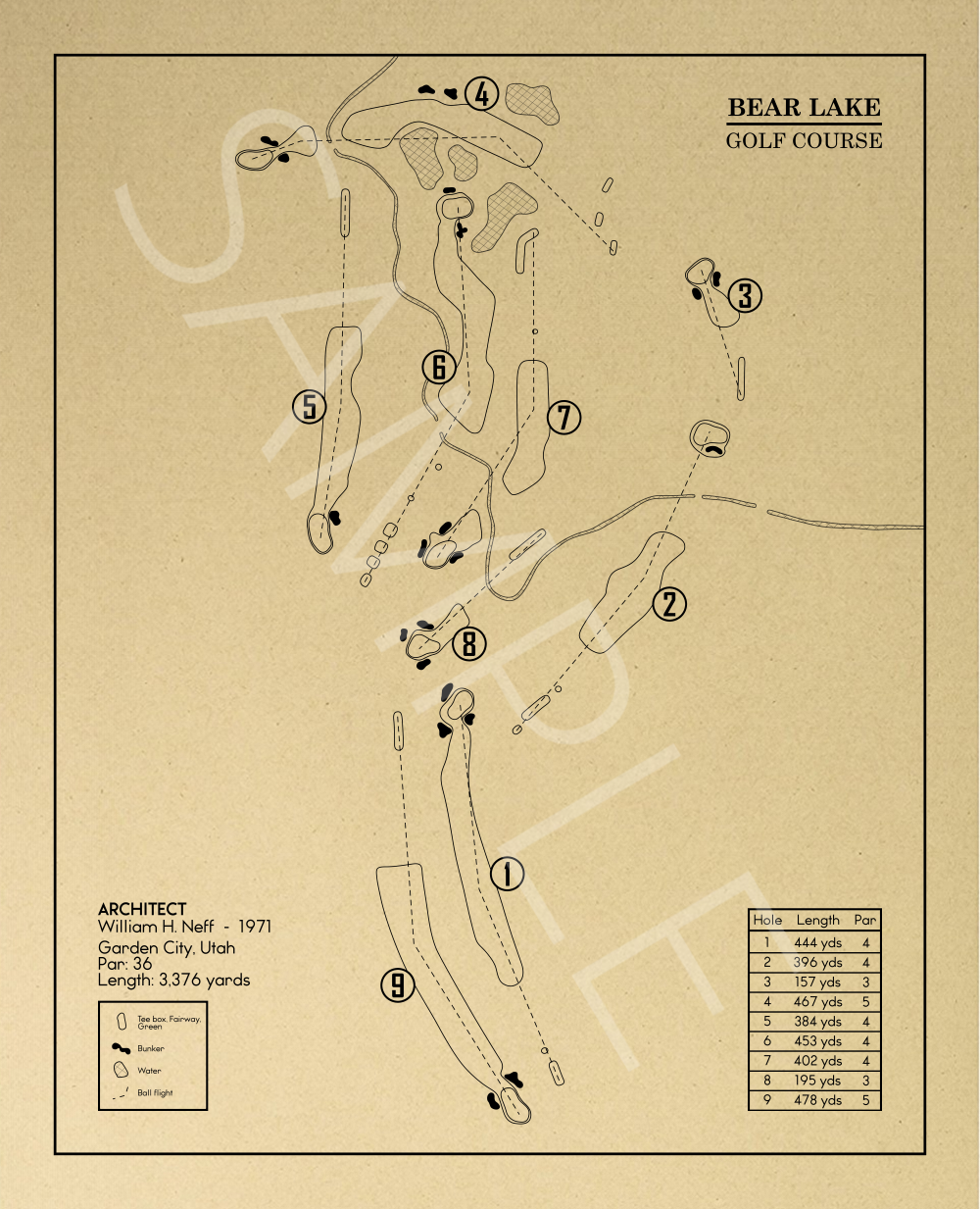 Bear Lake Golf Course Outline (Print)