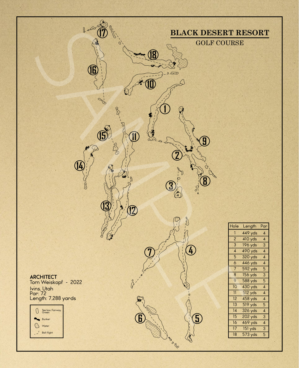 Black Desert Resort Golf Course Outline (Print)