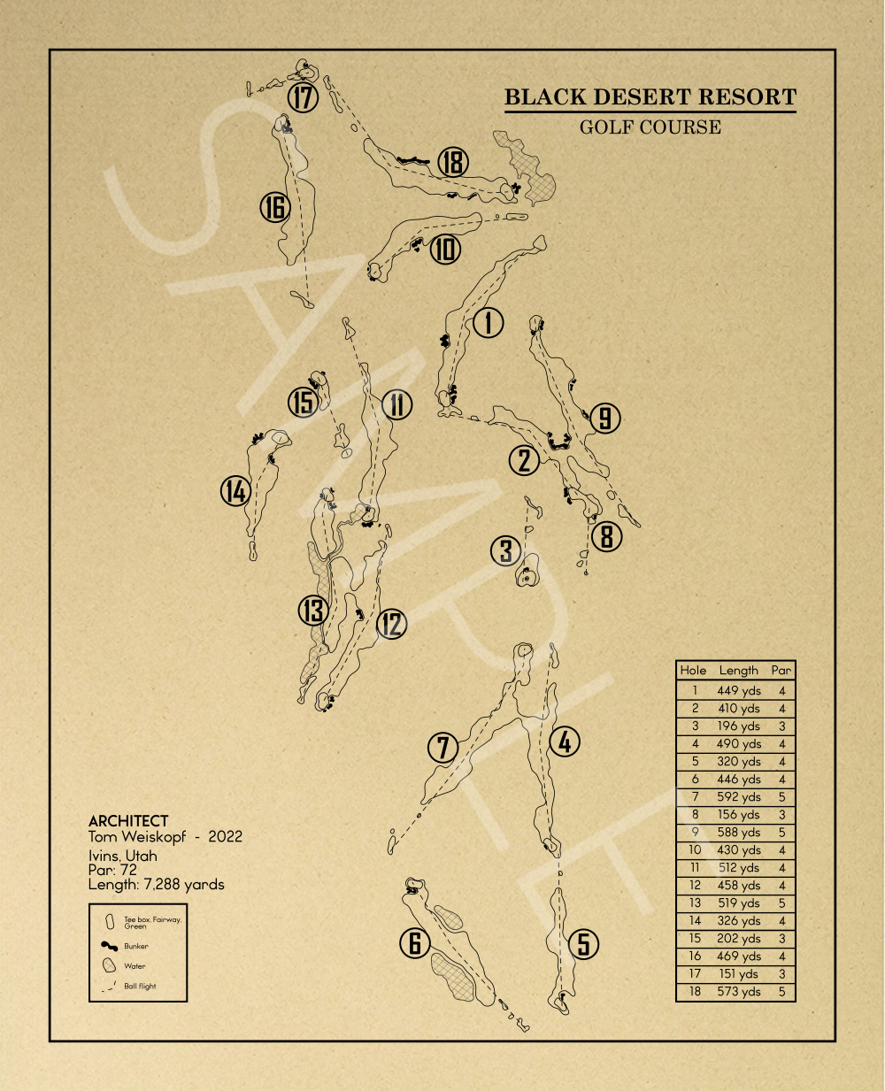 Black Desert Resort Golf Course Outline (Print) GolfBlueprints