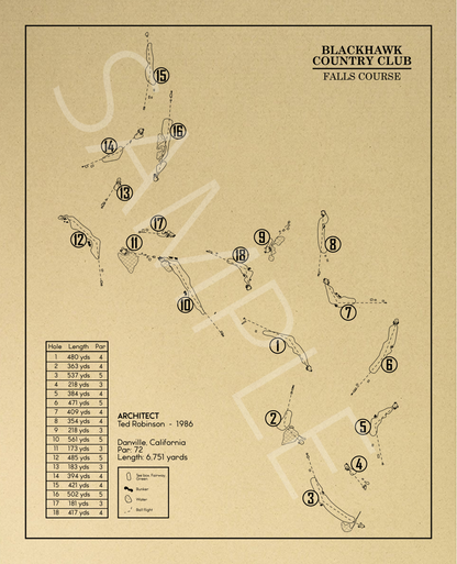 Blackhawk Country Club Falls Course Outline (Print)