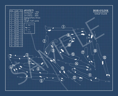 Bob O'Link Golf Club Blueprint (Print)