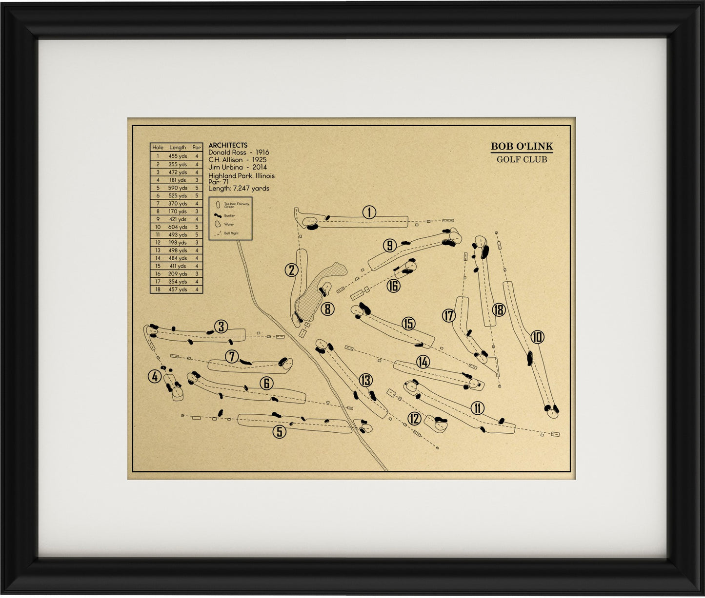 Bob O'Link Golf Club Outline (Print)