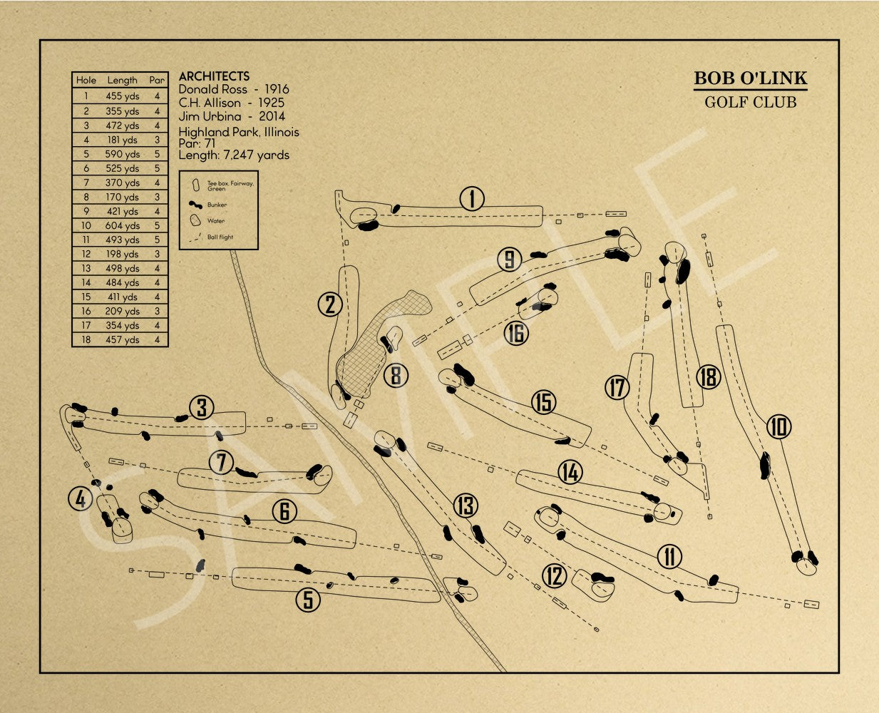 Bob O'Link Golf Club Outline (Print)