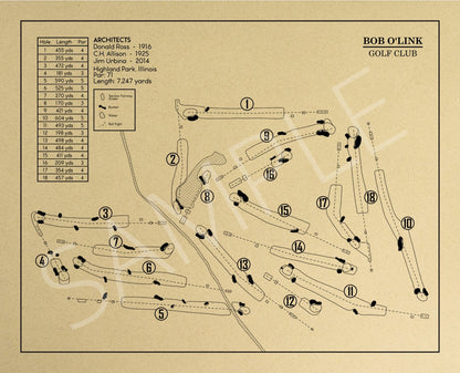 Bob O'Link Golf Club Outline (Print)