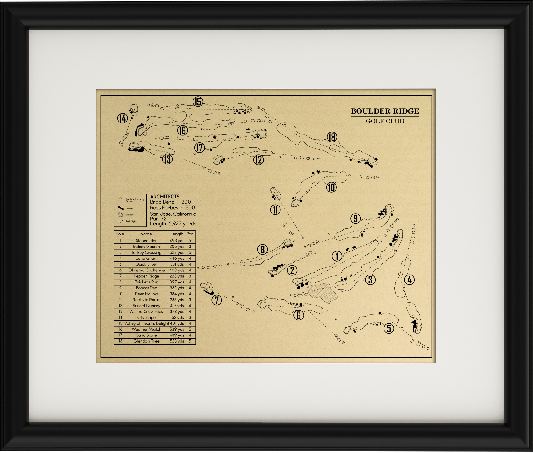 Boulder Ridge Course Map Boulder Ridge Golf Club Outline (Print) – GolfBlueprints