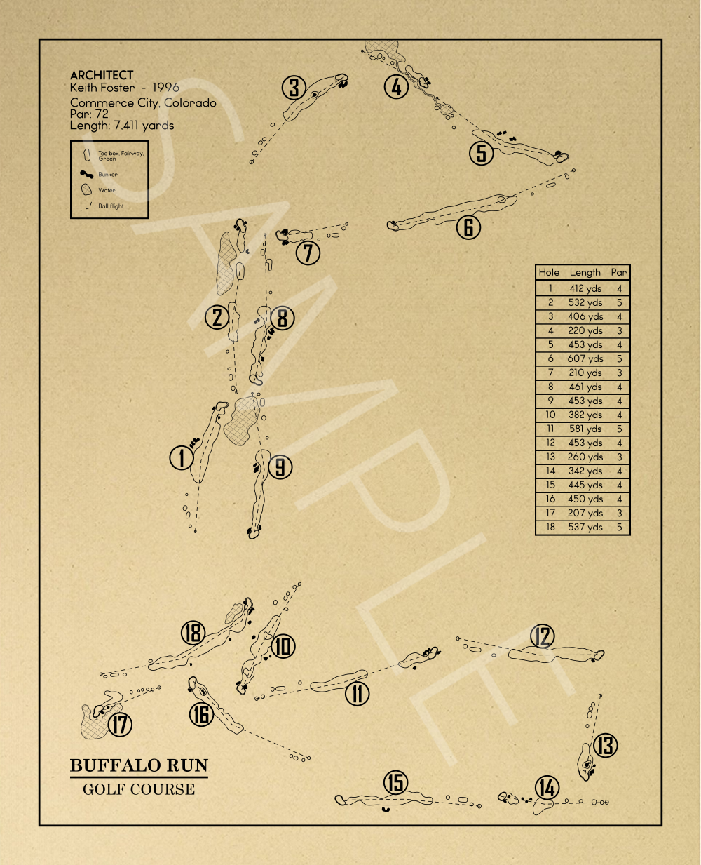 Buffalo Run Golf Course Outline (Print)