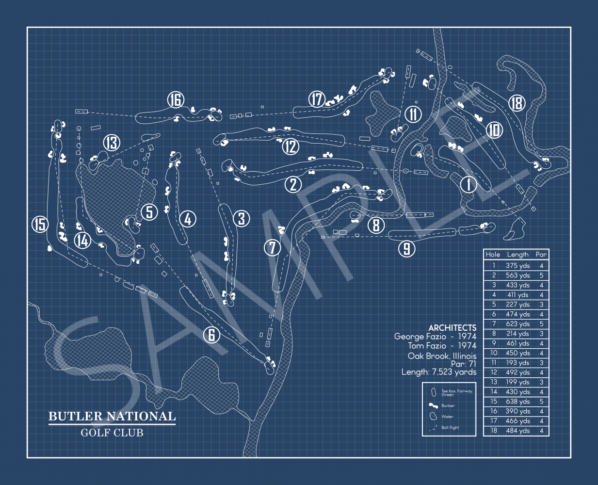 Butler National Golf Club Blueprint (Print)