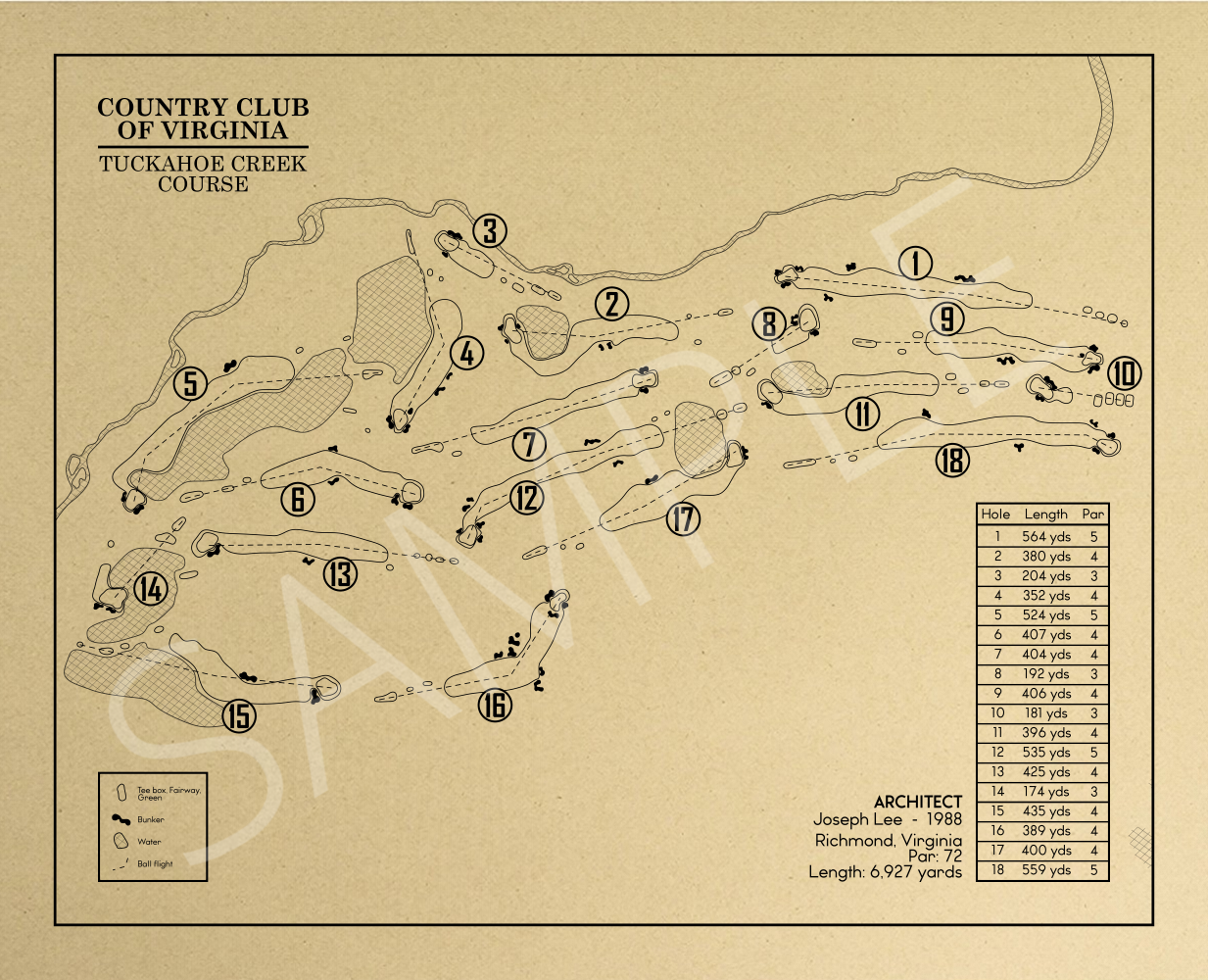 Country Club of Virginia Tuckahoe Creek Course Outline (Print)