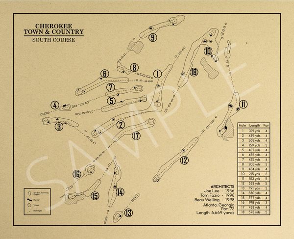 Cherokee Town & Country Club South Course Outline (Print) – GolfBlueprints