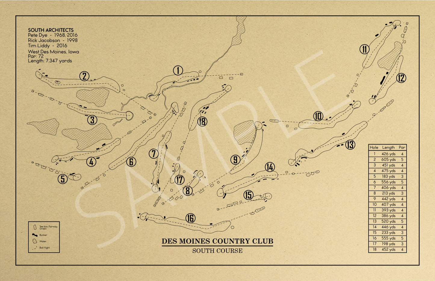 Des Moines Country Club South Course Outline (Print)