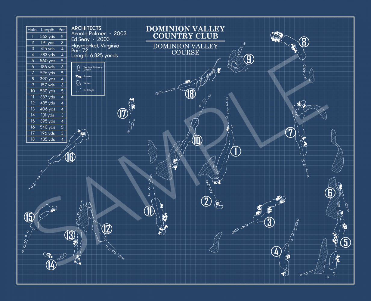 Dominion Valley Country Club Dominion Valley Course Blueprint (Print)