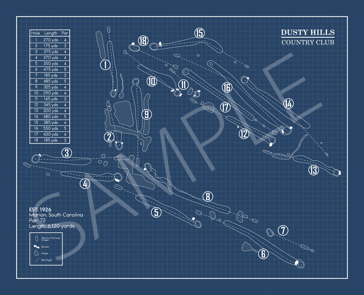 Dusty Hills Country Club Blueprint (Print)