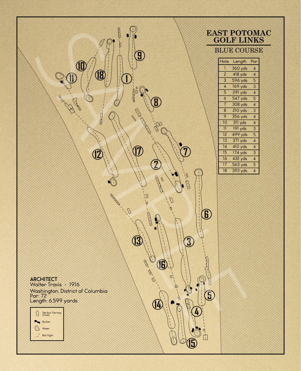 East Potomac Golf Links Blue Course Outline (Print)