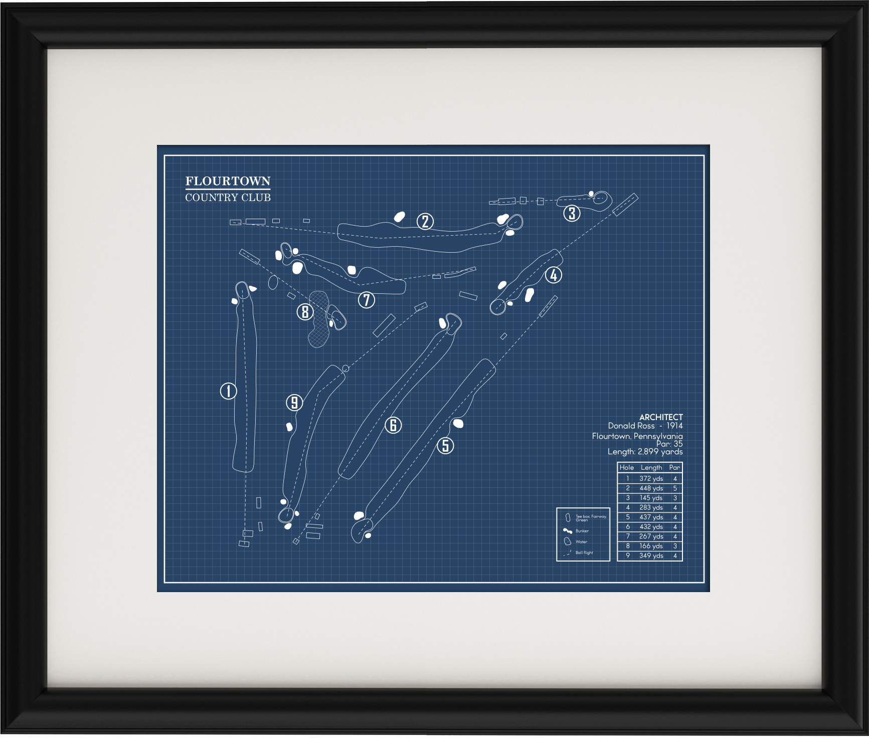 Blue Rant Frame Flourtown Country Club Blueprint (Print) – GolfBlueprints