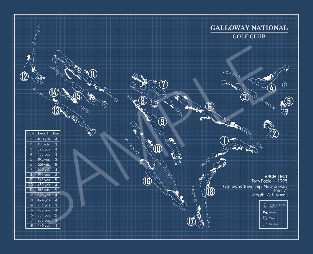 Galloway National Golf Club Blueprint (Print)