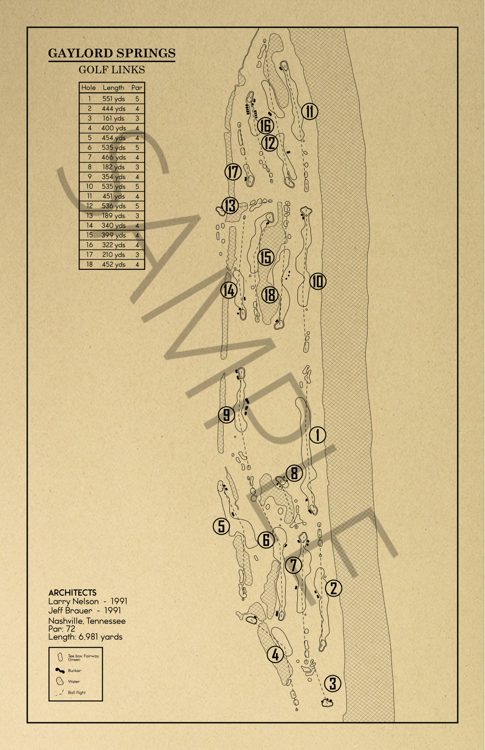 Gaylord Springs Golf Links Outline (Print)