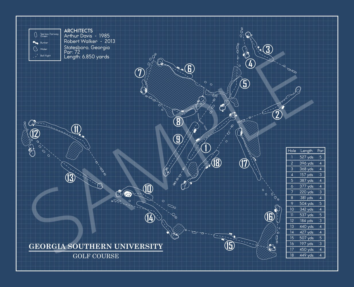 Georgia Southern University Golf Course Blueprint (Print)