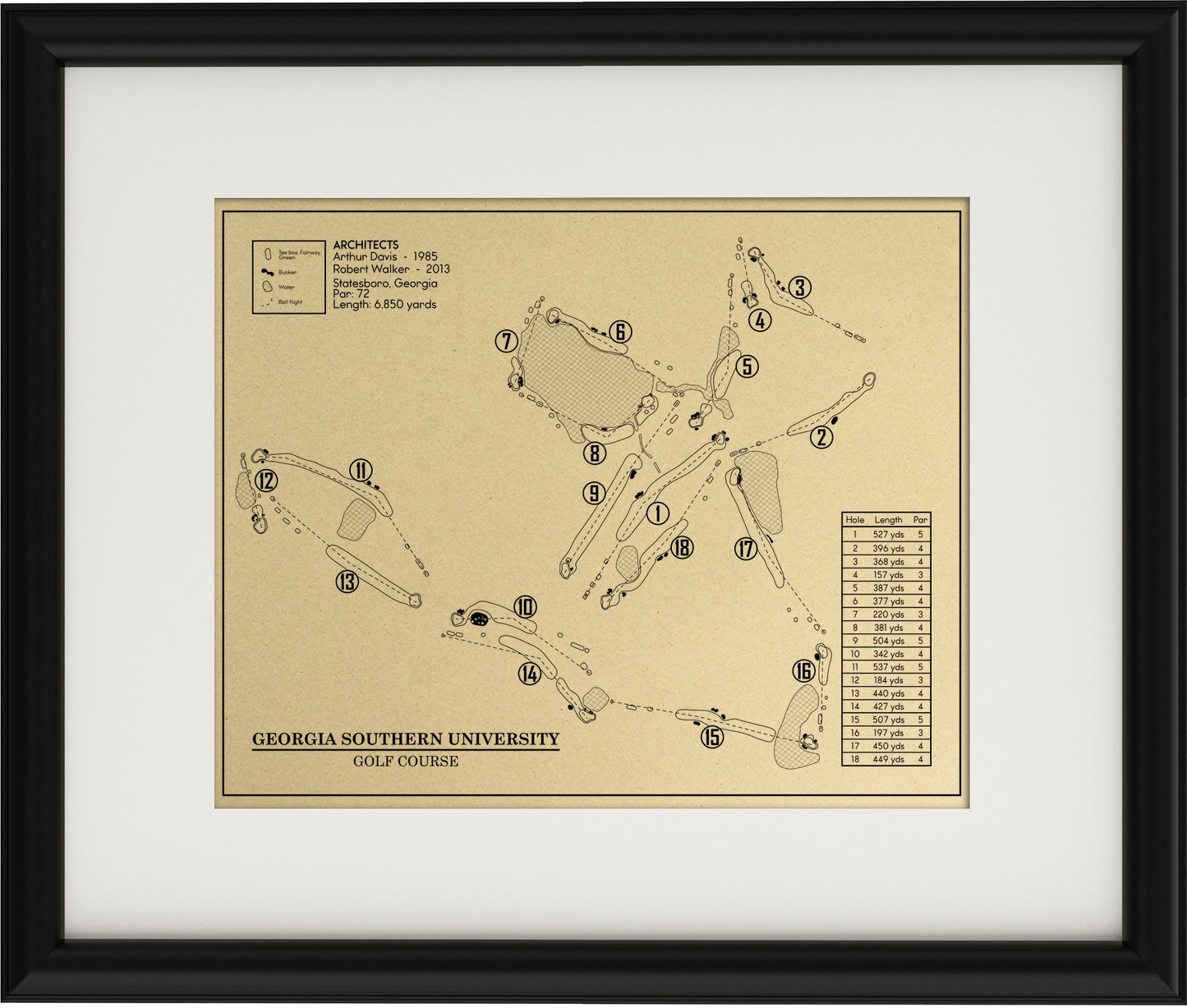 Georgia Southern University Golf Course Outline (Print)