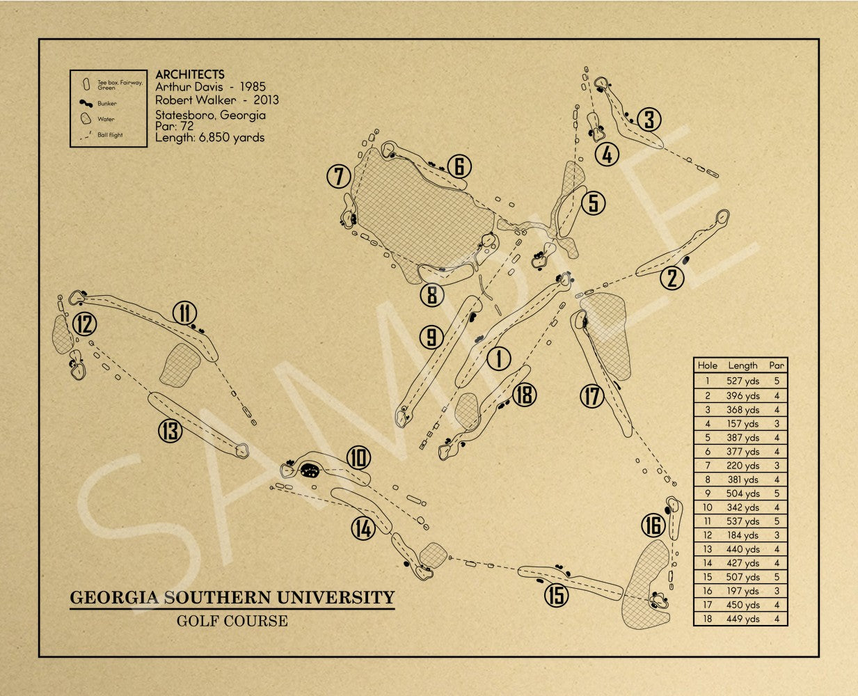 Georgia Southern University Golf Course Outline (Print)