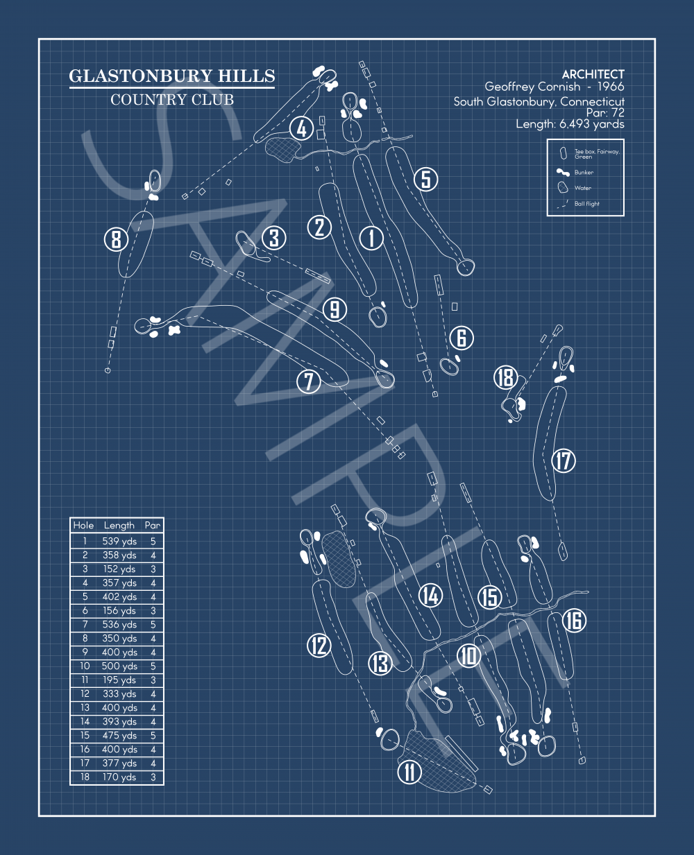 Glastonbury Hills Country Club Blueprint (Print)