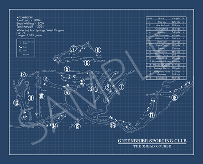 Greenbrier Sporting Club Snead Course Blueprint (Print)