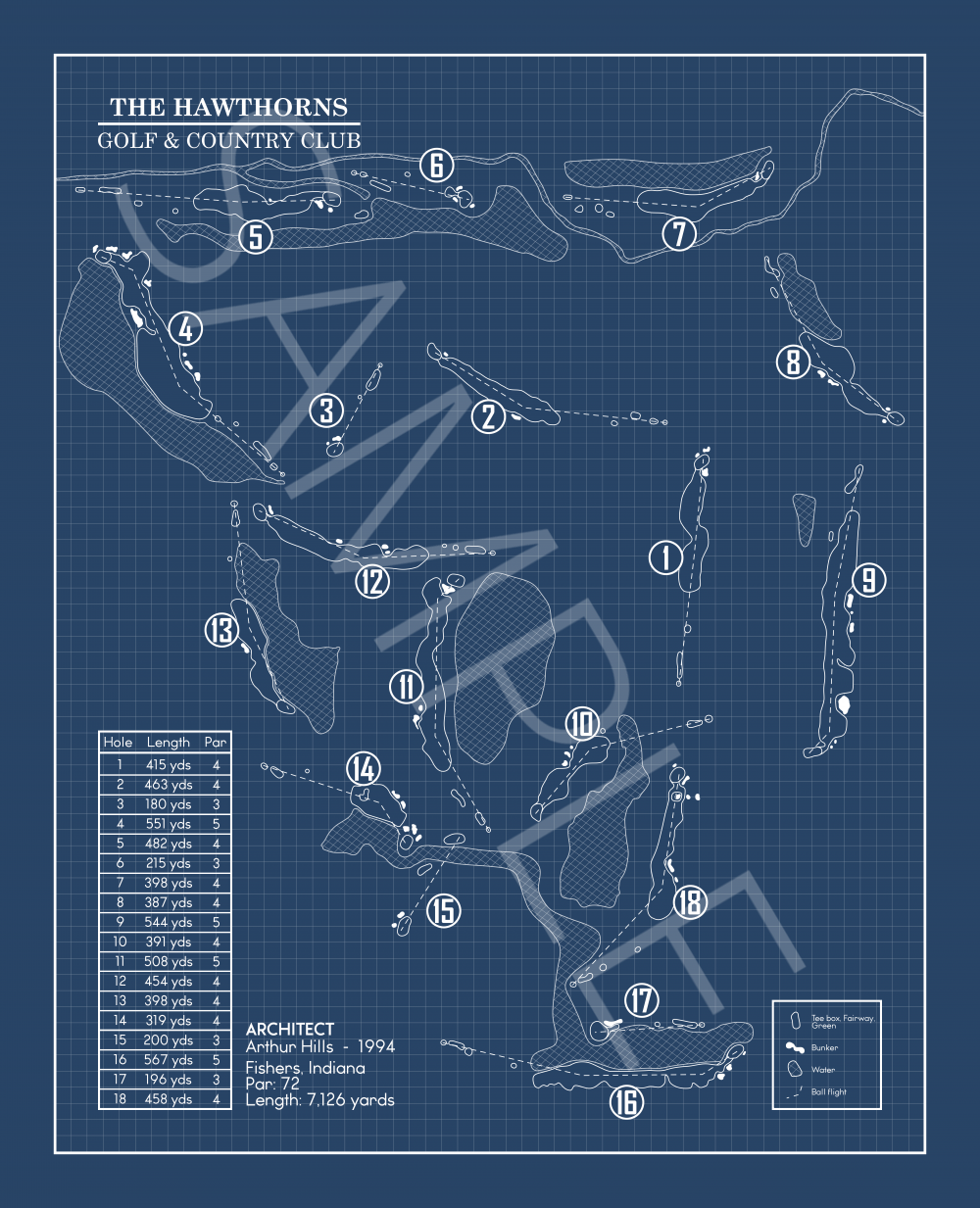 Hawthorns Golf & Country Club Blueprint (Print)