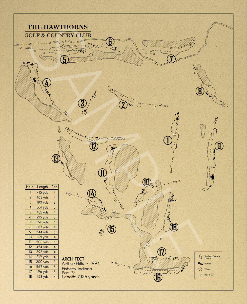 Hawthorns Golf & Country Club Outline (Print)