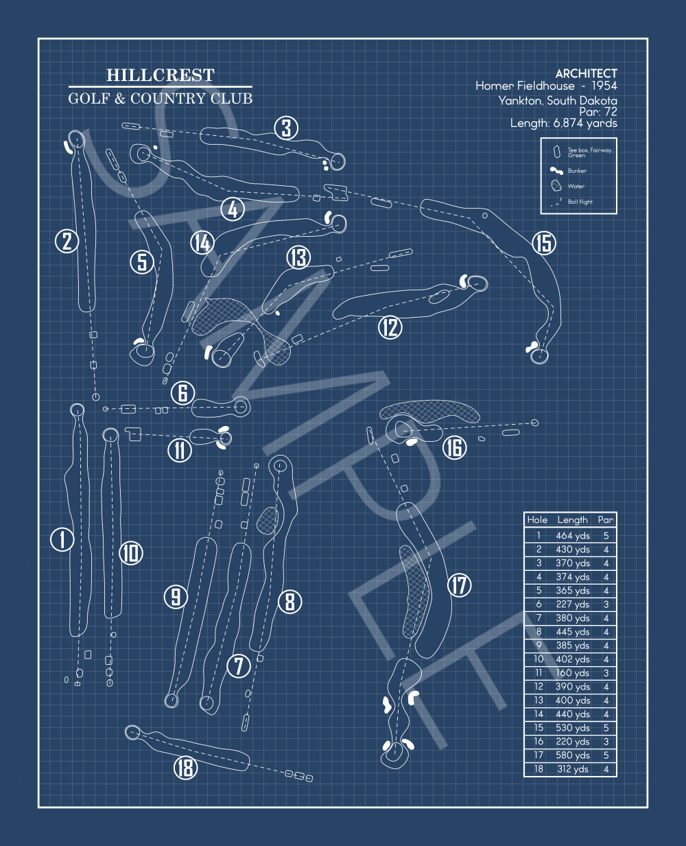 Hillcrest Golf & Country Club Blueprint (Print)