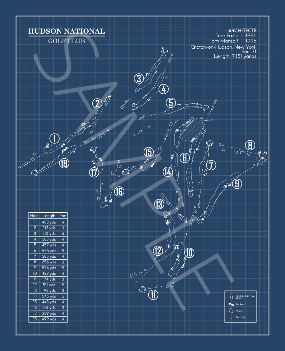 Hudson National Golf Club Blueprint (Print)