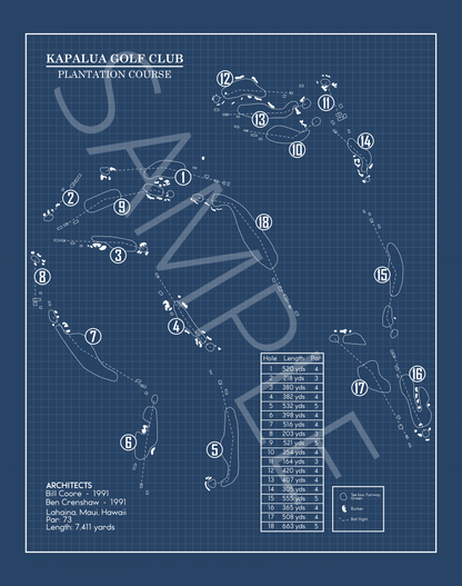 Kapalua Golf Club - Plantation Course Blueprint (Print)