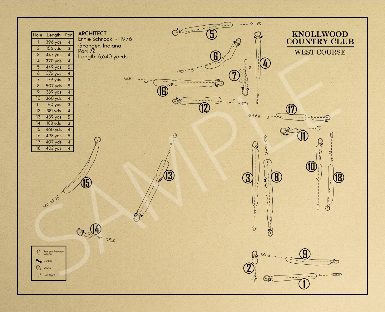 Knollwood Country Club West Course Outline (Print)