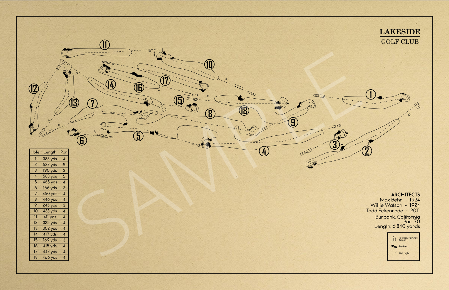 Lakeside Golf Club Outline (Print) GolfBlueprints