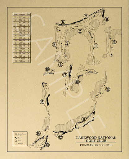 Lakewood National Golf Club Commander Course Outline (Print)