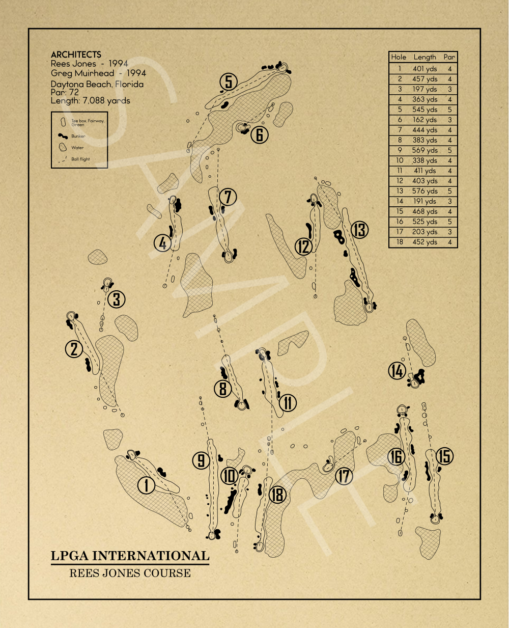 LPGA International Rees Jones Course Outline (Print) – GolfBlueprints lpga-international-rees-jones-course-outline-print-golfblueprints