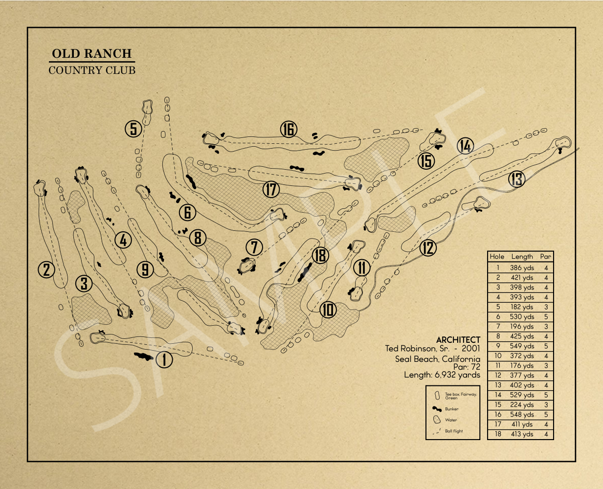 Old Ranch Country Club Outline (Print) – GolfBlueprints