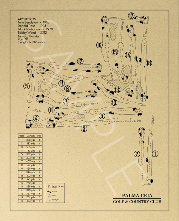 Palma Ceia Golf & Country Club Outline (Print) – GolfBlueprints