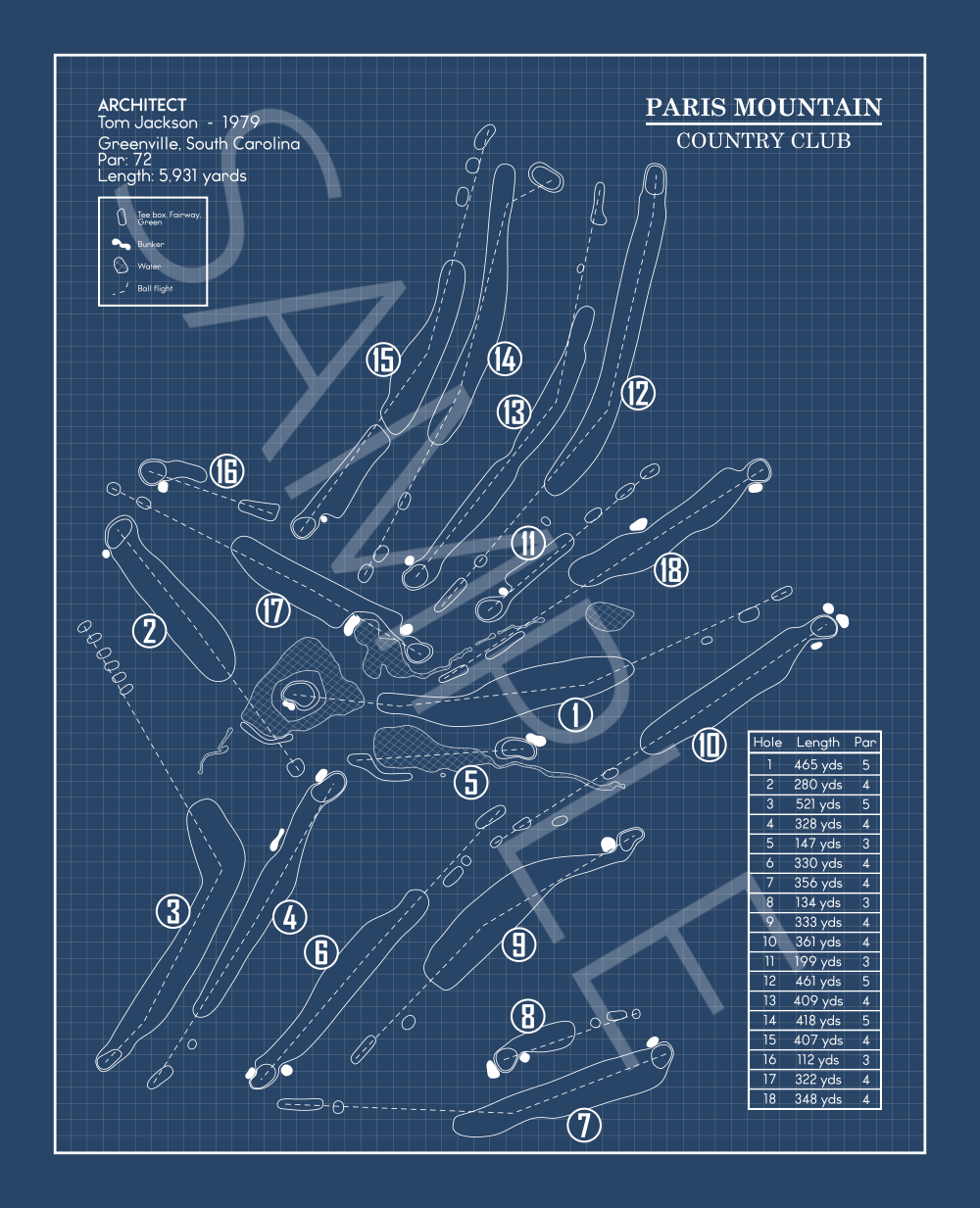 Paris Mountain Country Club Blueprint (Print)